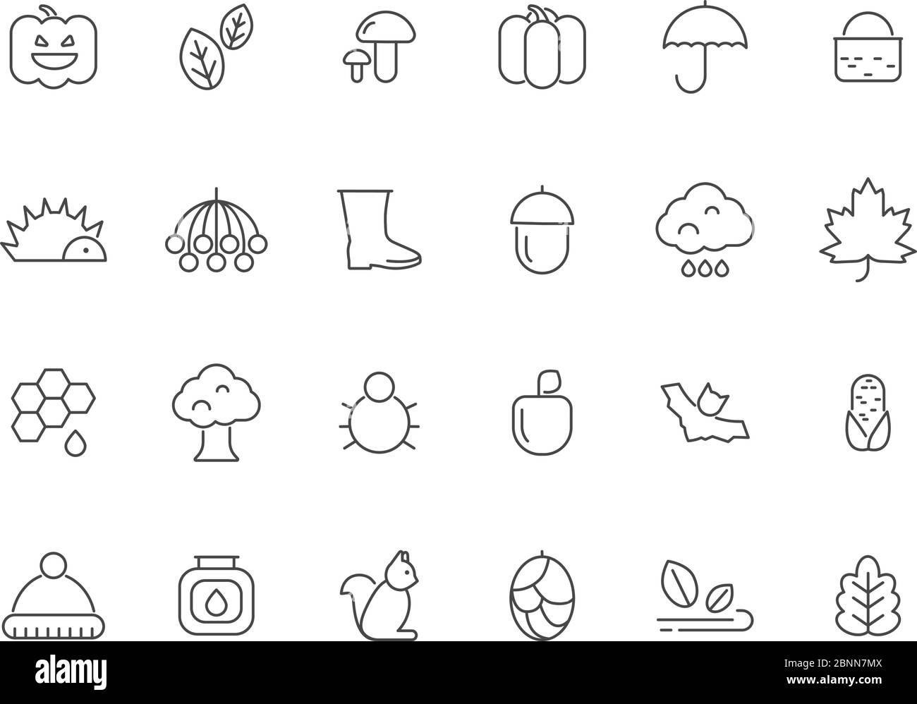 Linear autumn symbols. Vector icons set isolate Stock Vector
