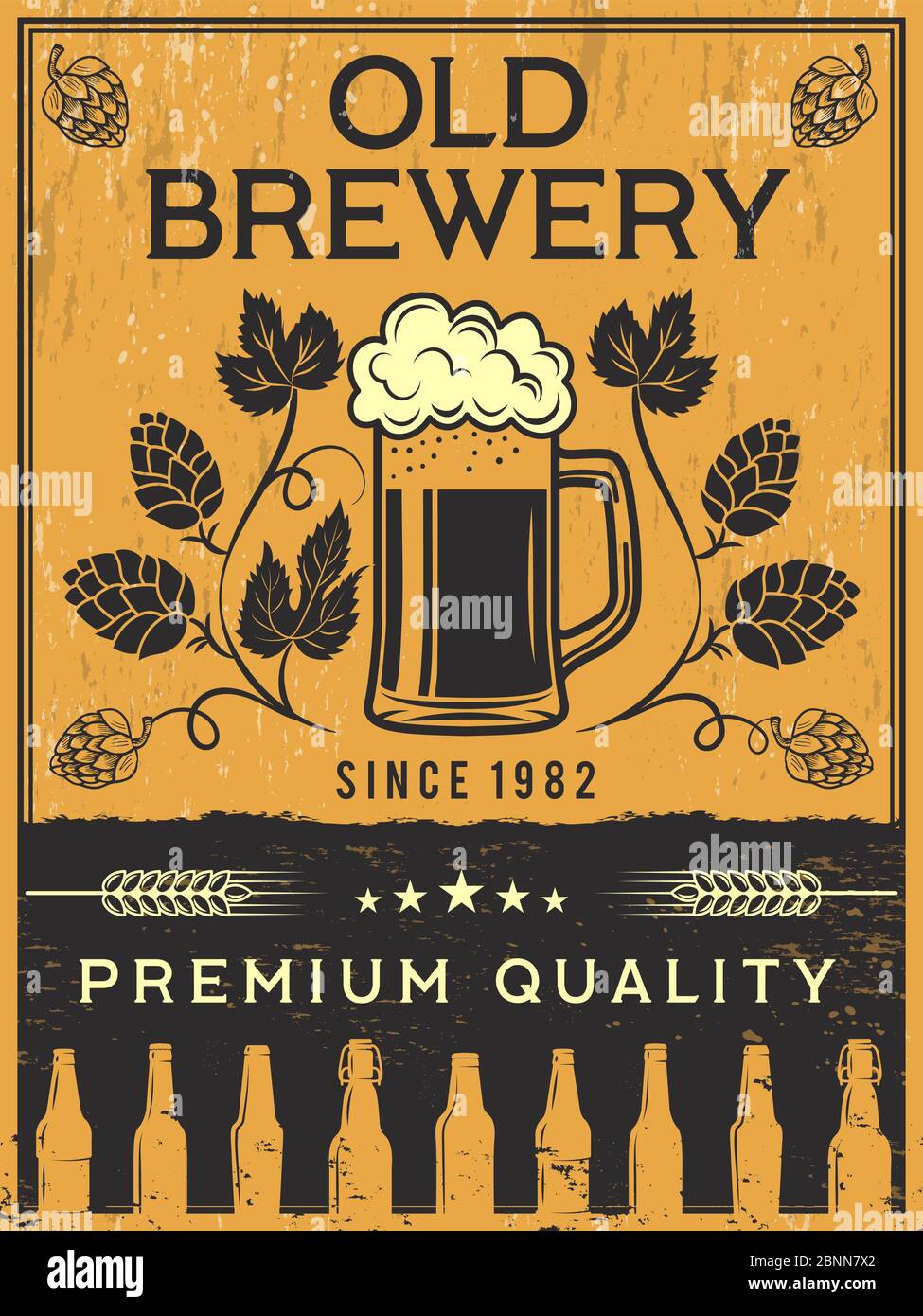 Retro poster of brewery. Vector template illustration Stock Vector