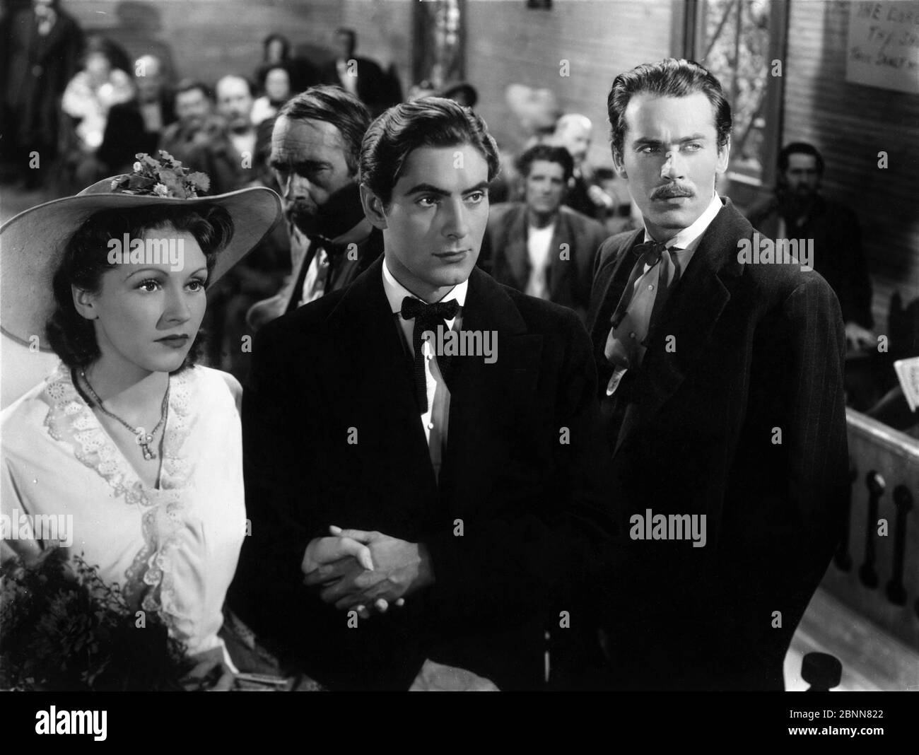 NANCY KELLY TYRONE POWER and HENRY FONDA in JESSE JAMES 1939 director HENRY KING screenplay Nunnally Johnson Twentieth Century Fox Stock Photo