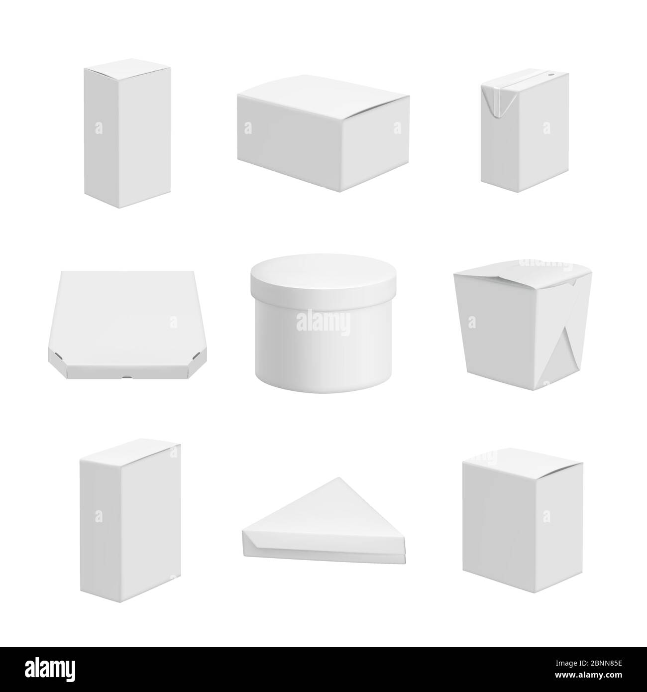 White packages. Realistic template of empty packs Stock Vector