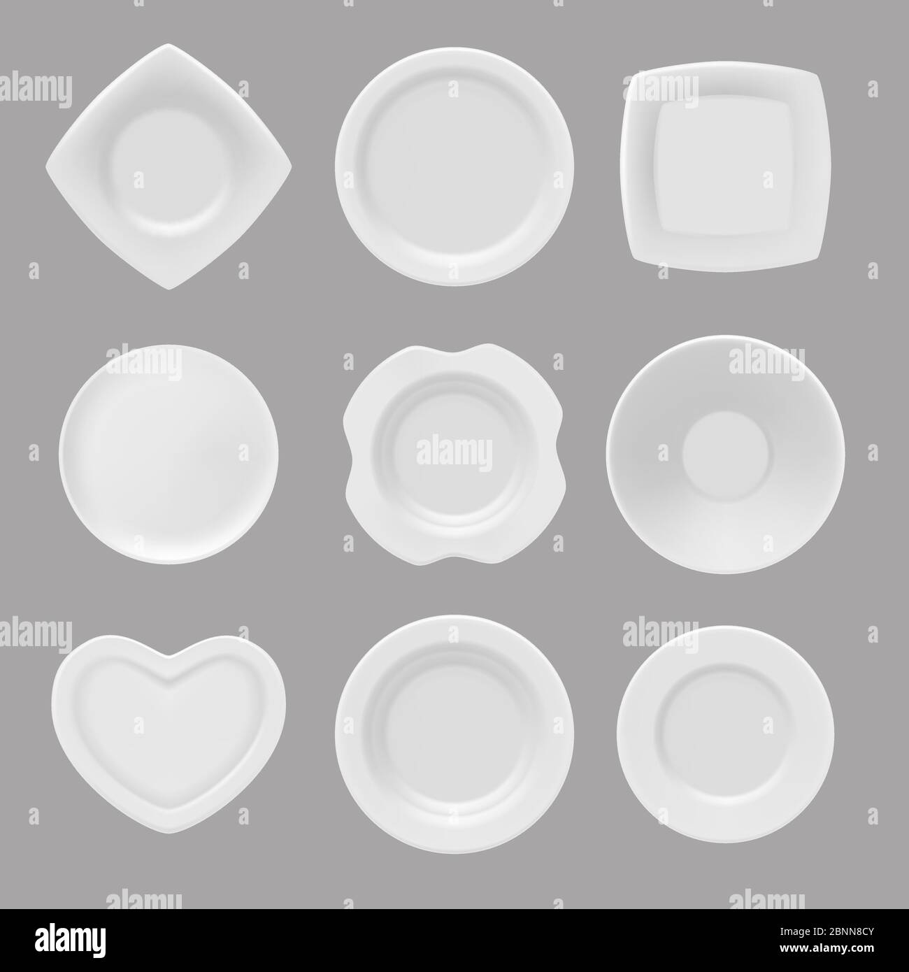 Vector dishware. Realistic pictures of various plates Stock Vector
