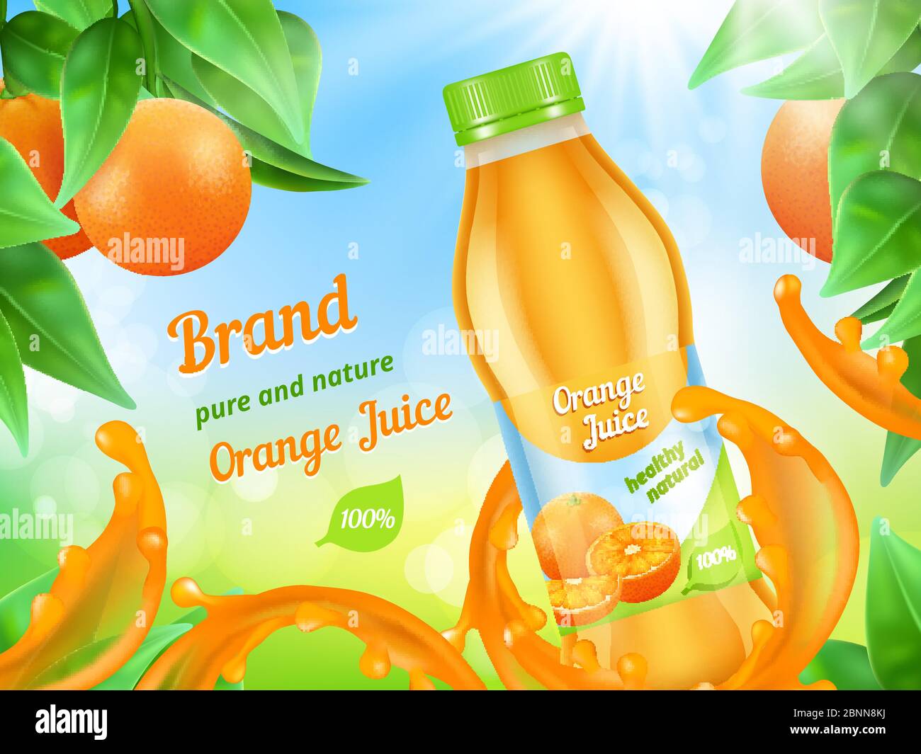Juice advertizing poster. Realistic illustration of juice fruits