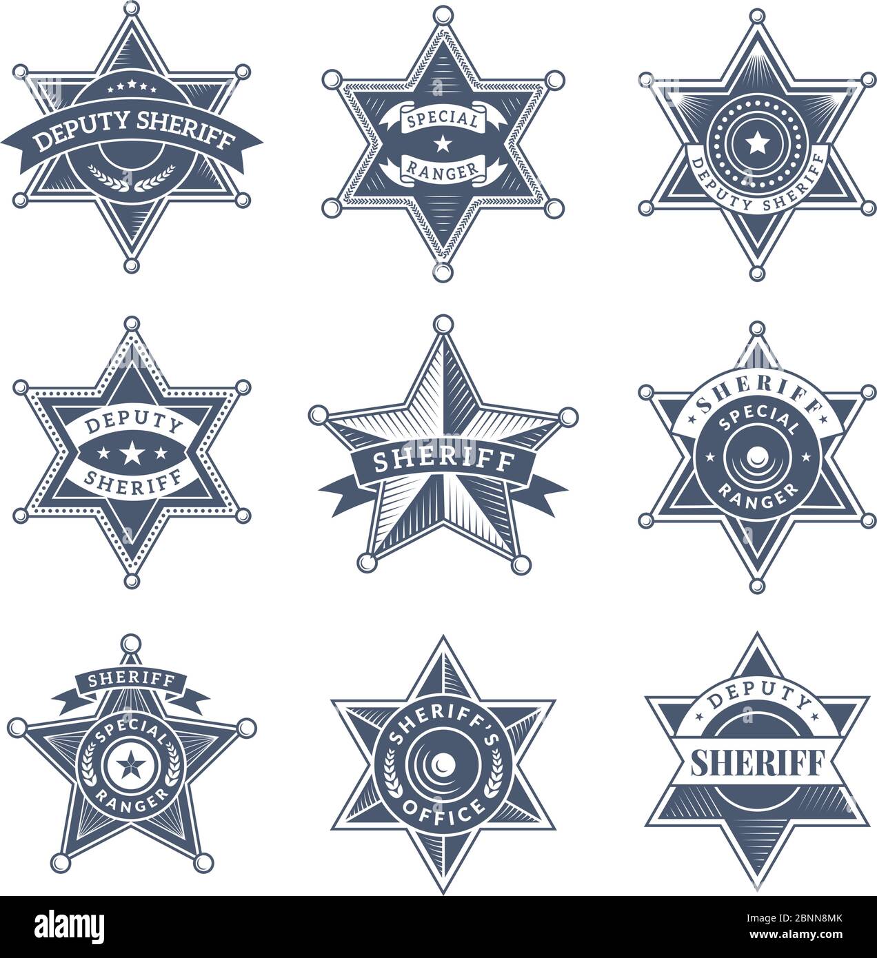 Security sheriff badges. Police shield and officers logo texas rangers vector symbols Stock Vector