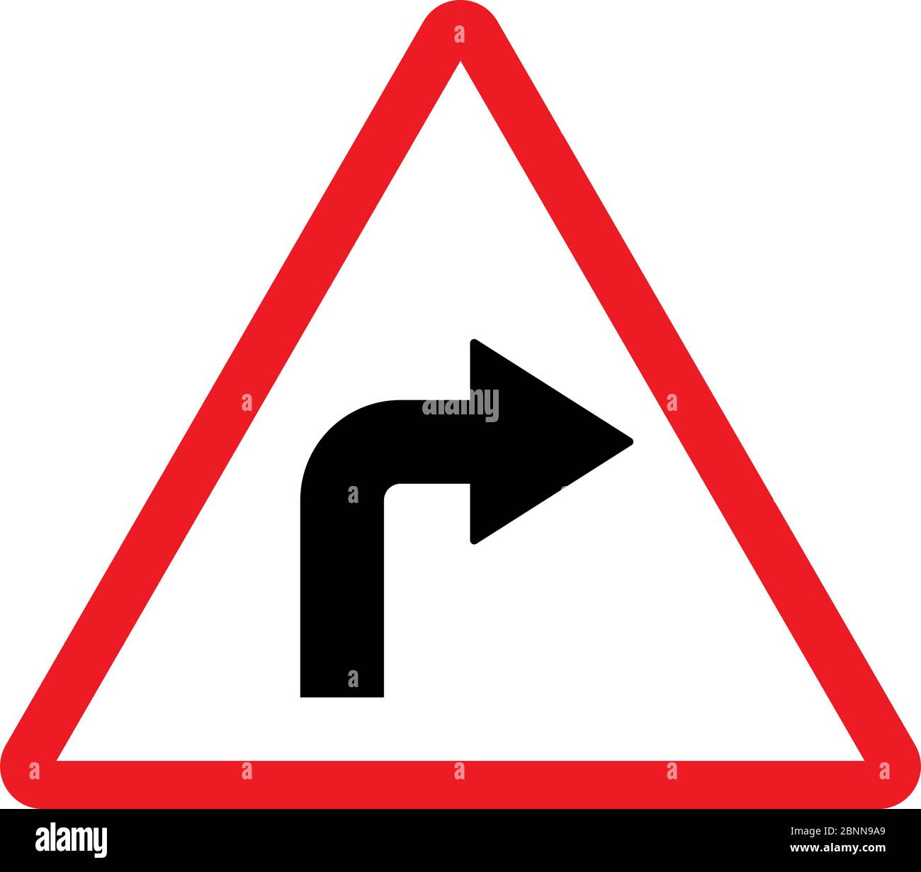 Right Turn Traffic Sign Vector Illustration Red Triangle Post Roadways Traffic Warning Symbol 