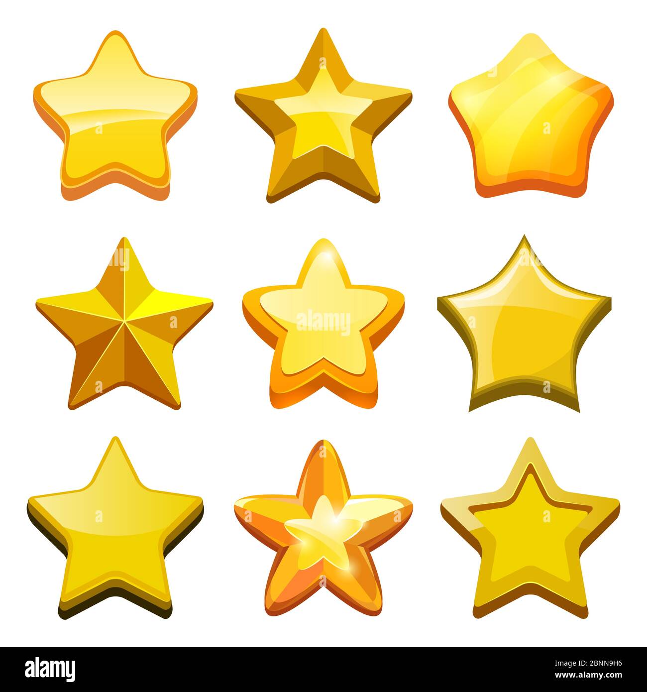 Game cartoon stars. Crystal golden gui buttons icons and status bar vector mobile gaming template Stock Vector