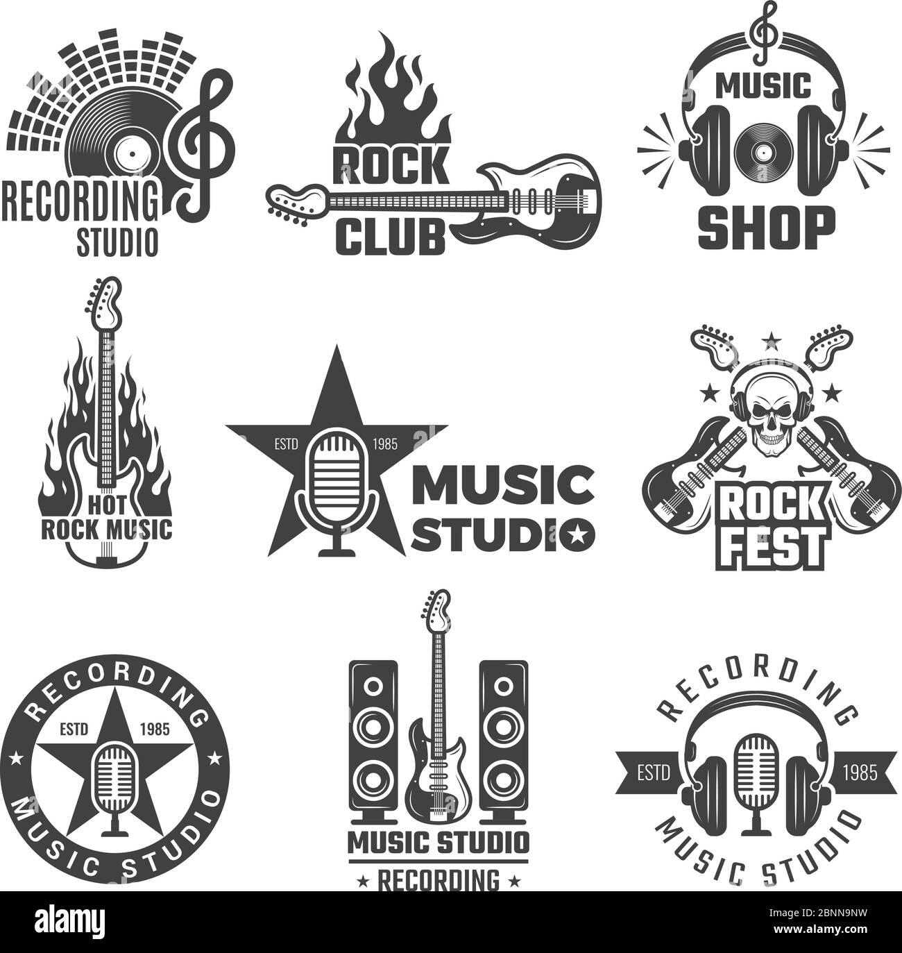 Black Music Labels Vintage Vinyl Cover Record Microphone And