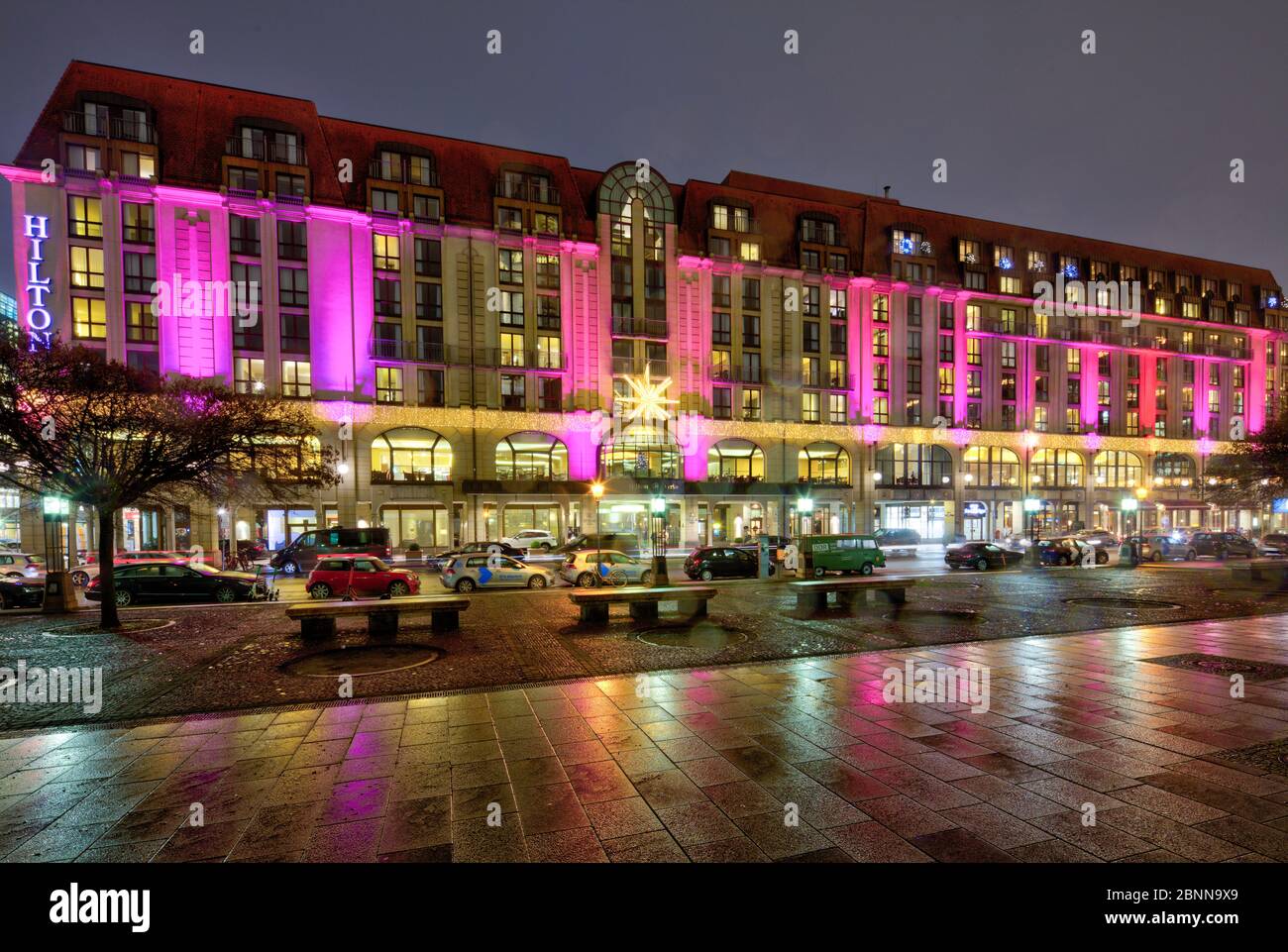 Hilton Berlin, hotel, Gendarmenmarkt, blue hour, Berlin, Germany Stock ...
