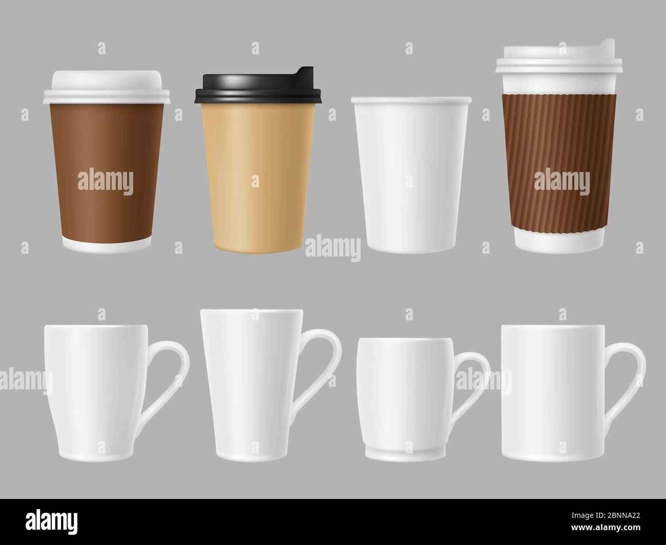 Download Coffee Mockup Cups Blank White And Brown Mugs For Hot Coffee Realistic Vector Template Of Paper And Ceramic Cups Stock Vector Image Art Alamy