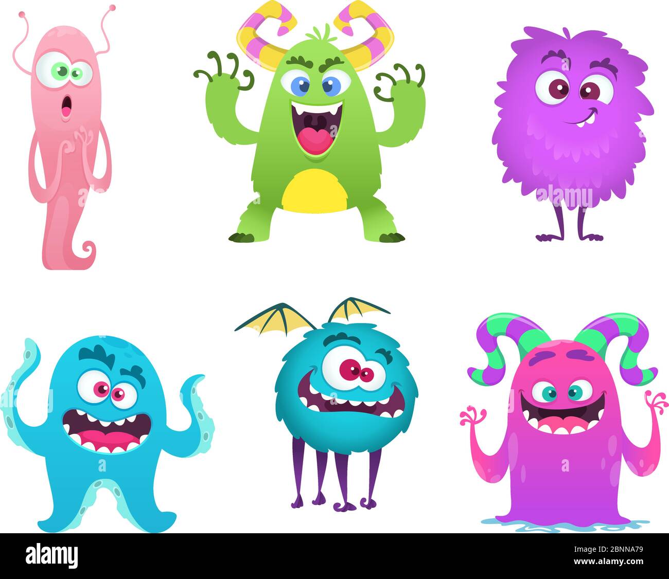 Monsters mascot. Furry cute gremlin troll bizarre funny toys vector cartoon characters isolated Stock Vector