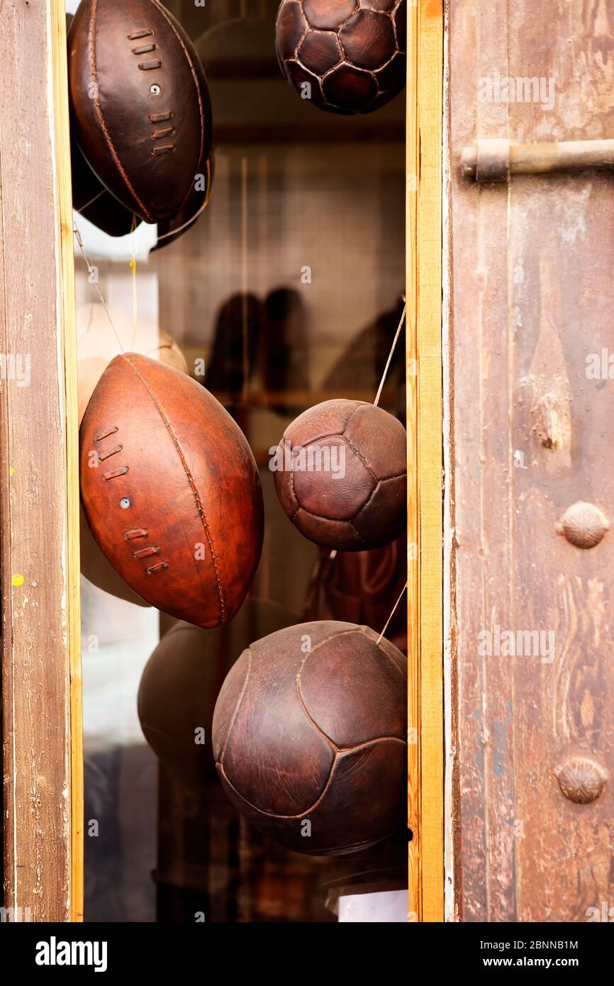 Making handmade leather balls, Marrakesh Morocco Stock Photo Alamy