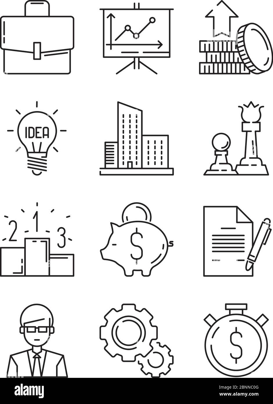 Business line icons. Money finance starting startup strategy team vector symbols isolated Stock Vector