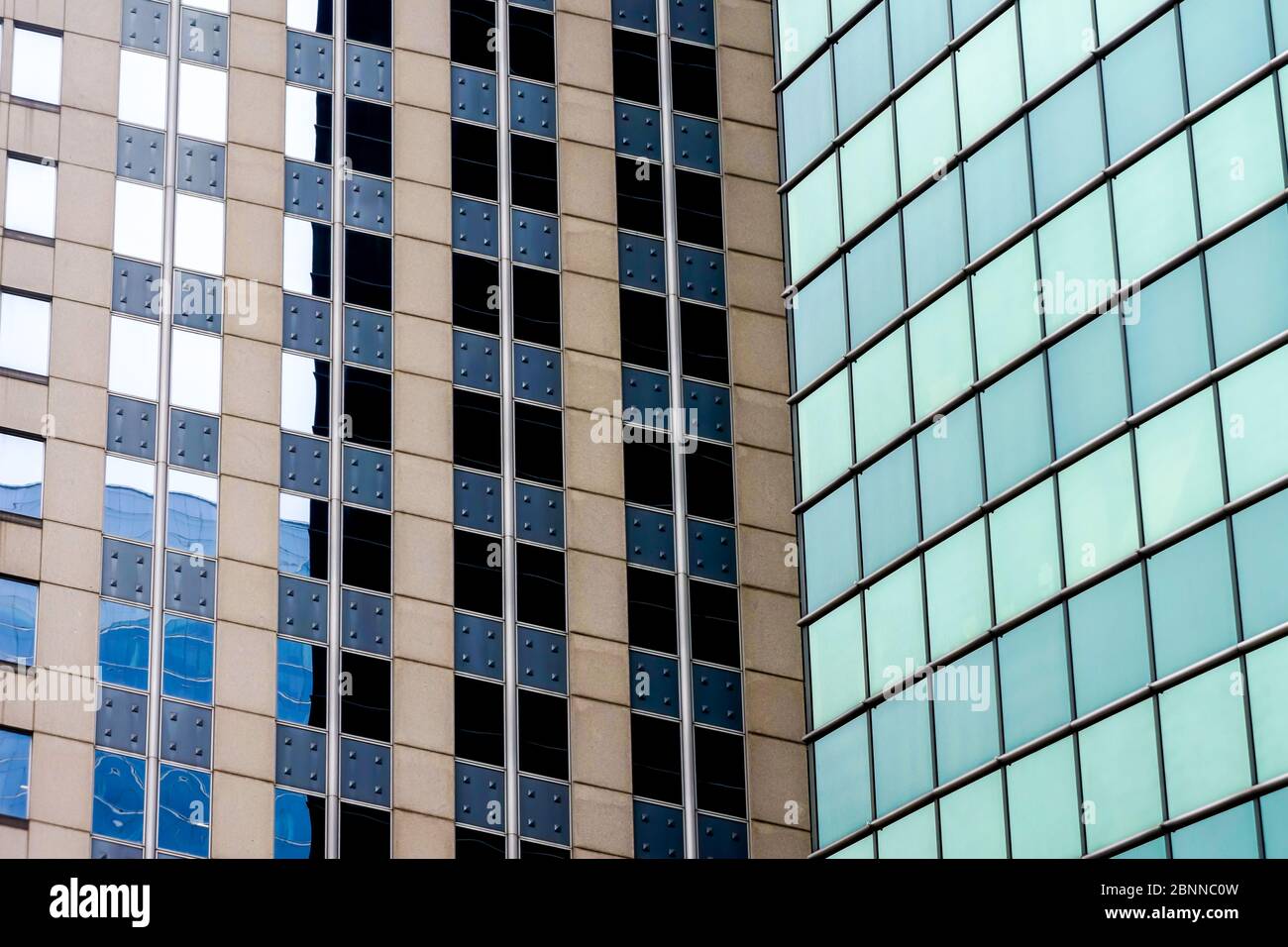 Upward view of chicago skyscrapers and tall office buildings. Showcasing various architectural styles. Illinois usa. Stock Photo