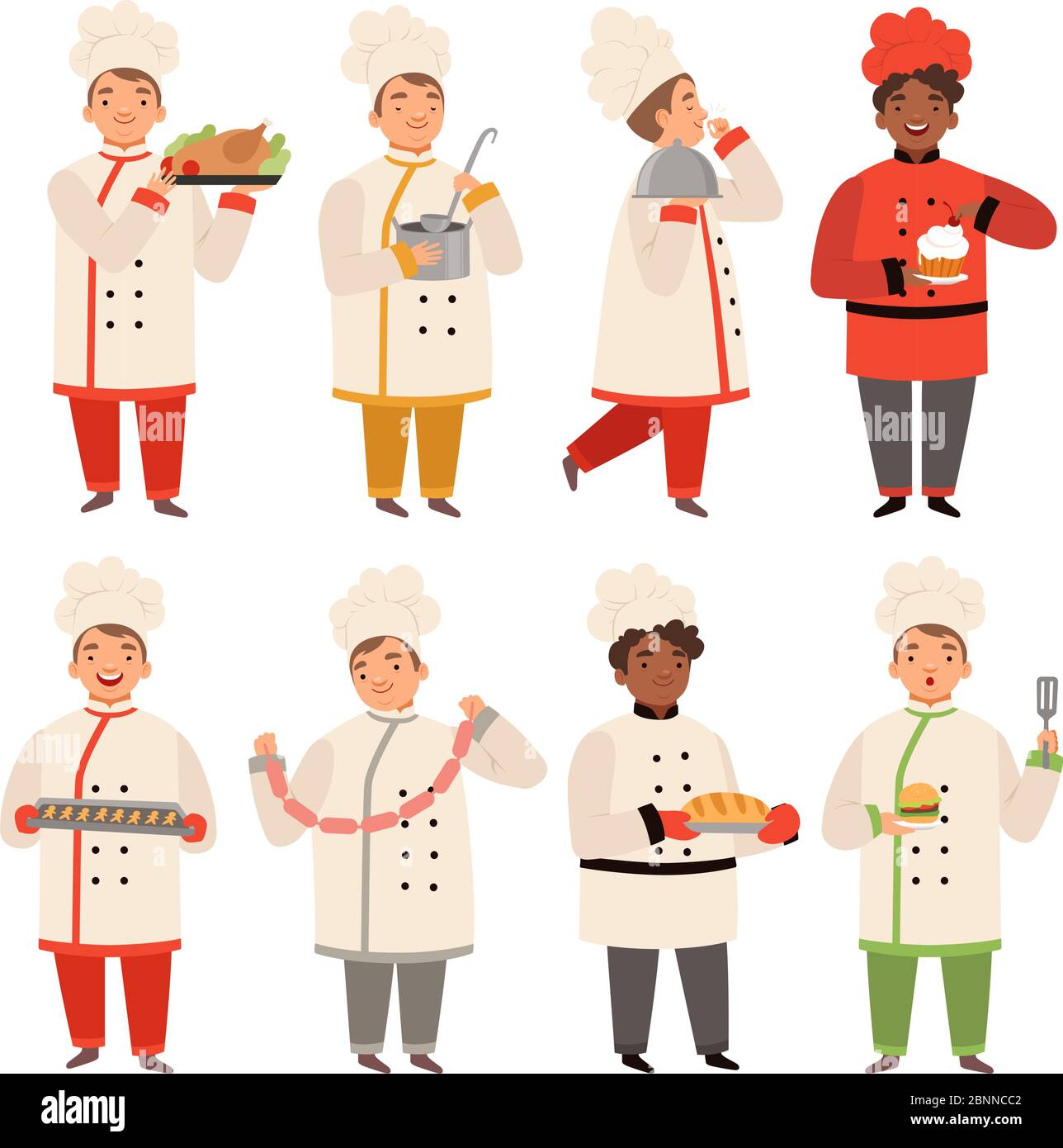 Cook characters. Chef at kitchen cooking various tasty food funny cartoon  mascot in various poses Stock Vector Image & Art - Alamy