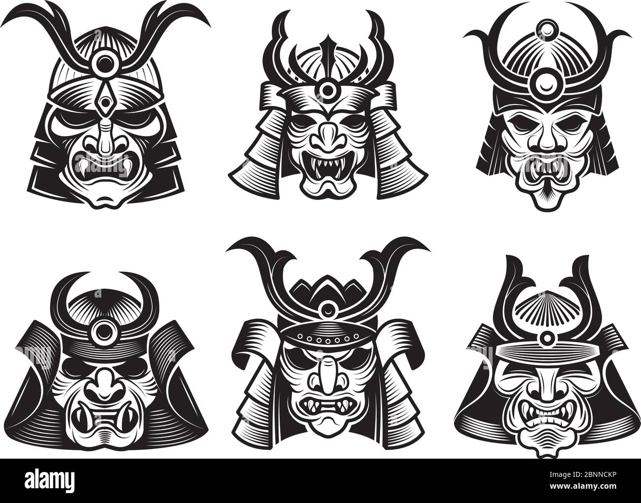 Asian martial mask. Japanese samurai face armour warrior vector  illustrations for tatoo or logo designs Stock Vector Image & Art - Alamy