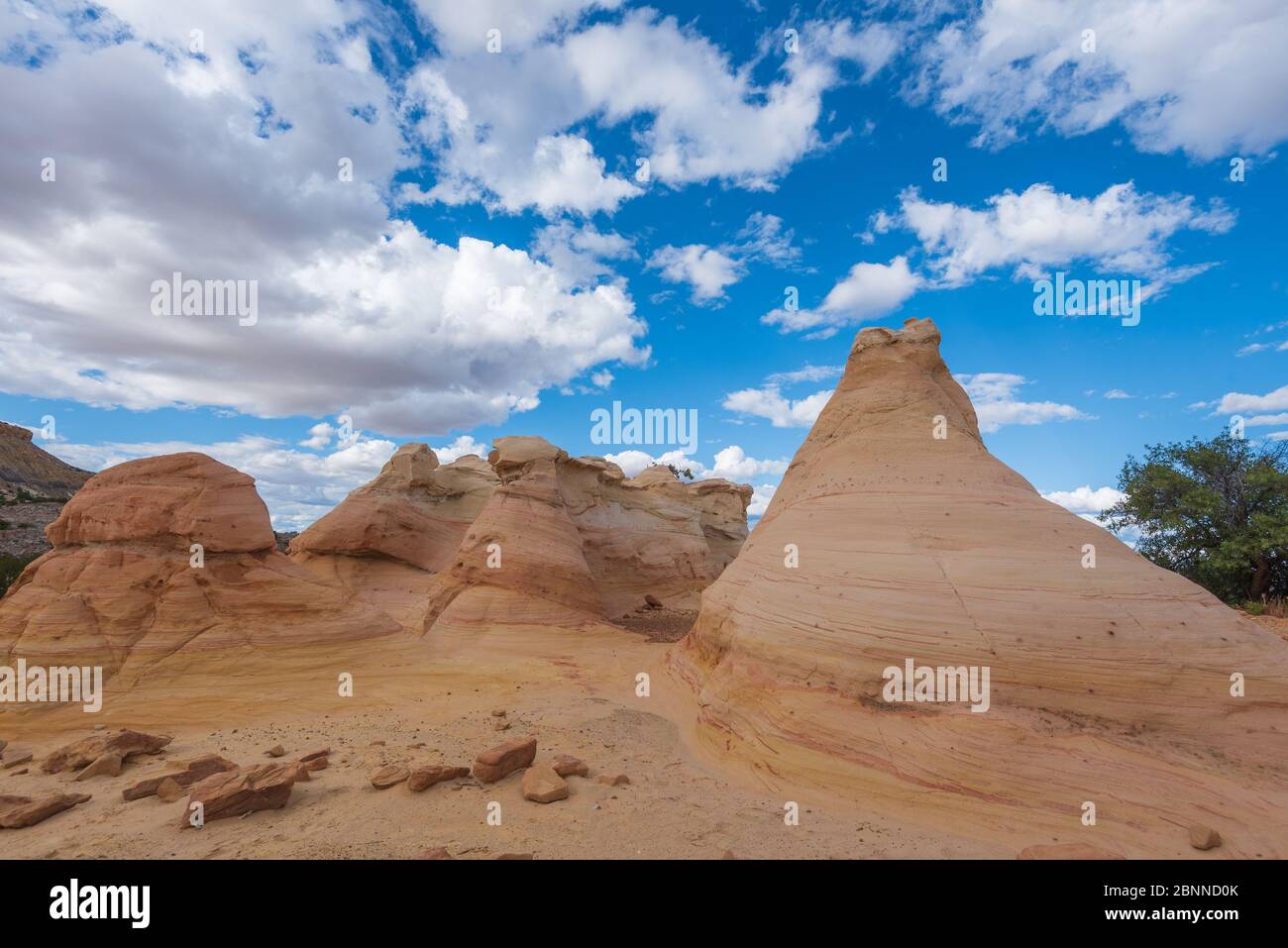 Landscape of striped conical rock formations in New Mexico Stock Photo