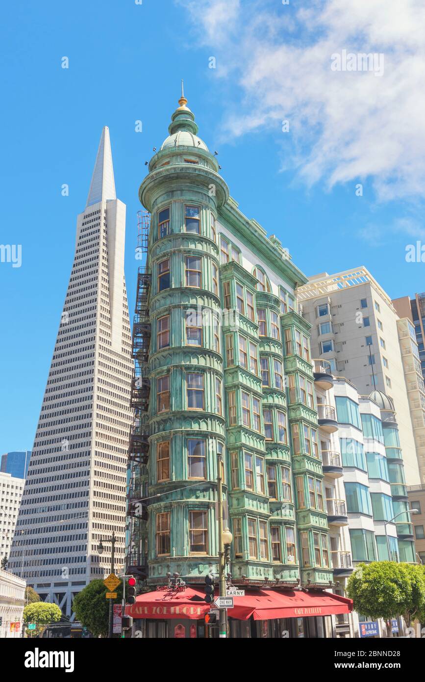 View of Columbus Tower and TransAmerica Building, San Francisco, Californi, USA Stock Photo