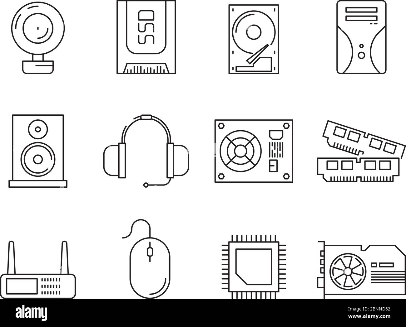 Hardware pc components. Symbols of computer items processor server ssd or  hdd memory ram vector line icons Stock Vector Image & Art - Alamy