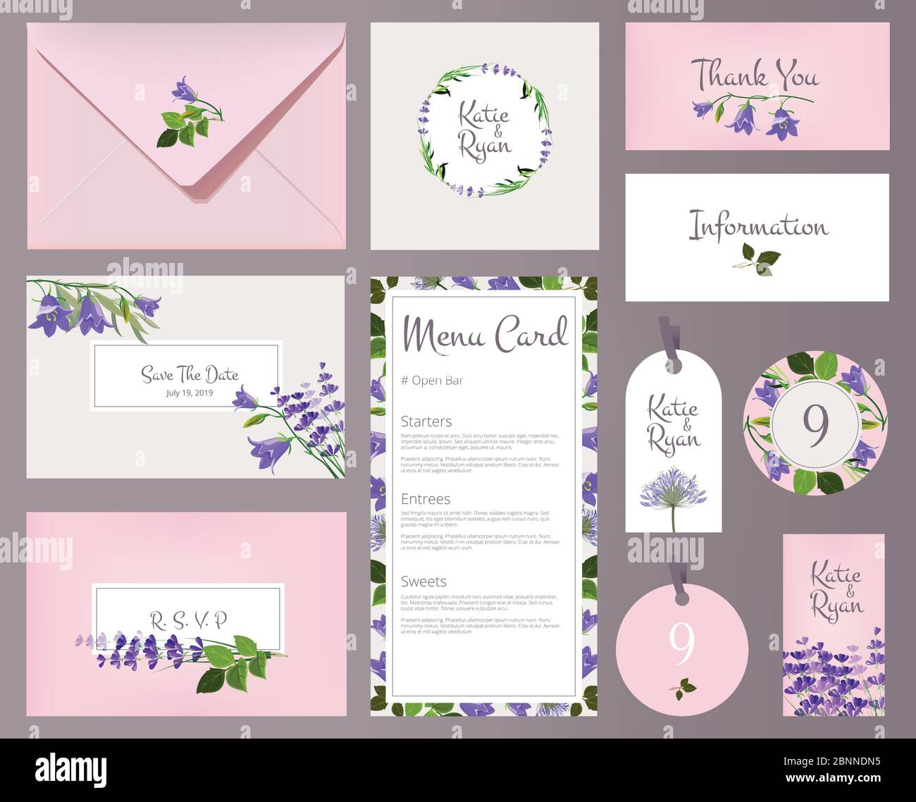 Florals wedding cards. Invited placards floral decoration flower frames vector template Stock Vector