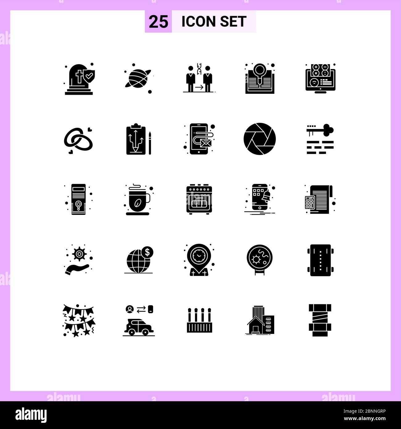 Modern Set of 25 Solid Glyphs and symbols such as e, search, cloning, research, book Editable Vector Design Elements Stock Vector