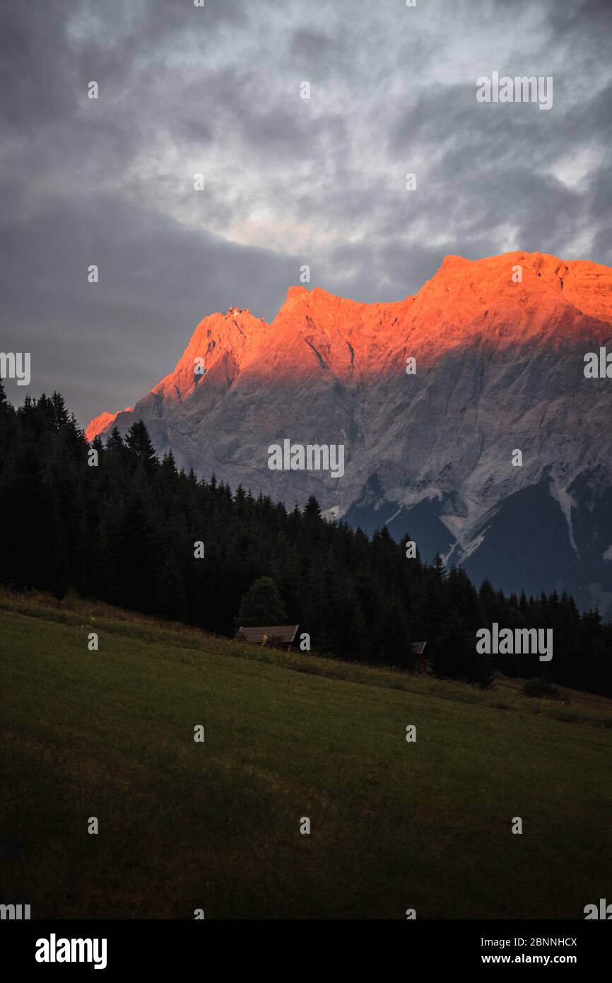 Germany, Bavaria, Zugspitze, Alpenglow Stock Photo