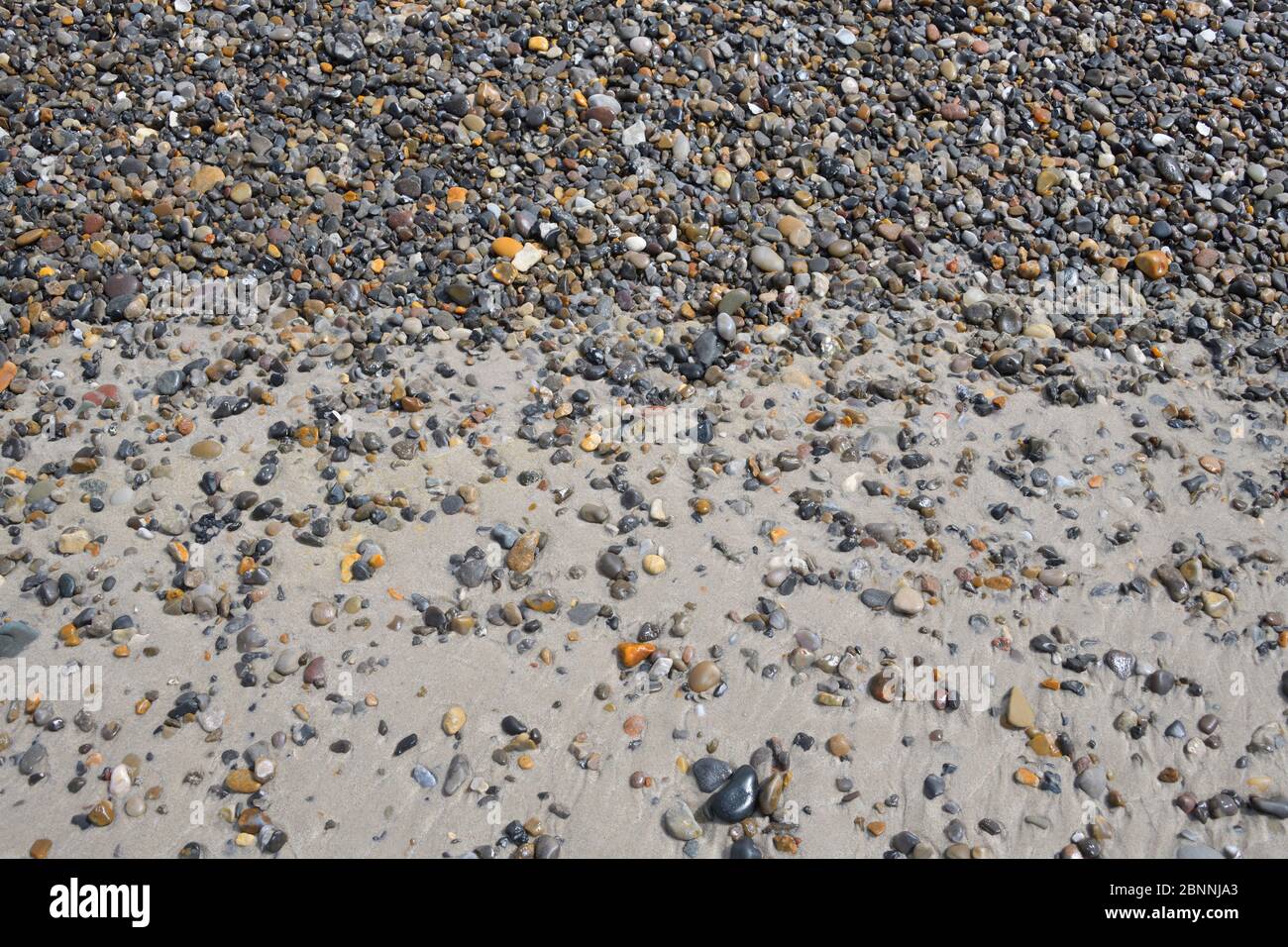Sandy beach with pebble, Hvide Sande, Ringkobing Fjord, North Sea, Midtjylland, Central Jutland, Denmark Stock Photo