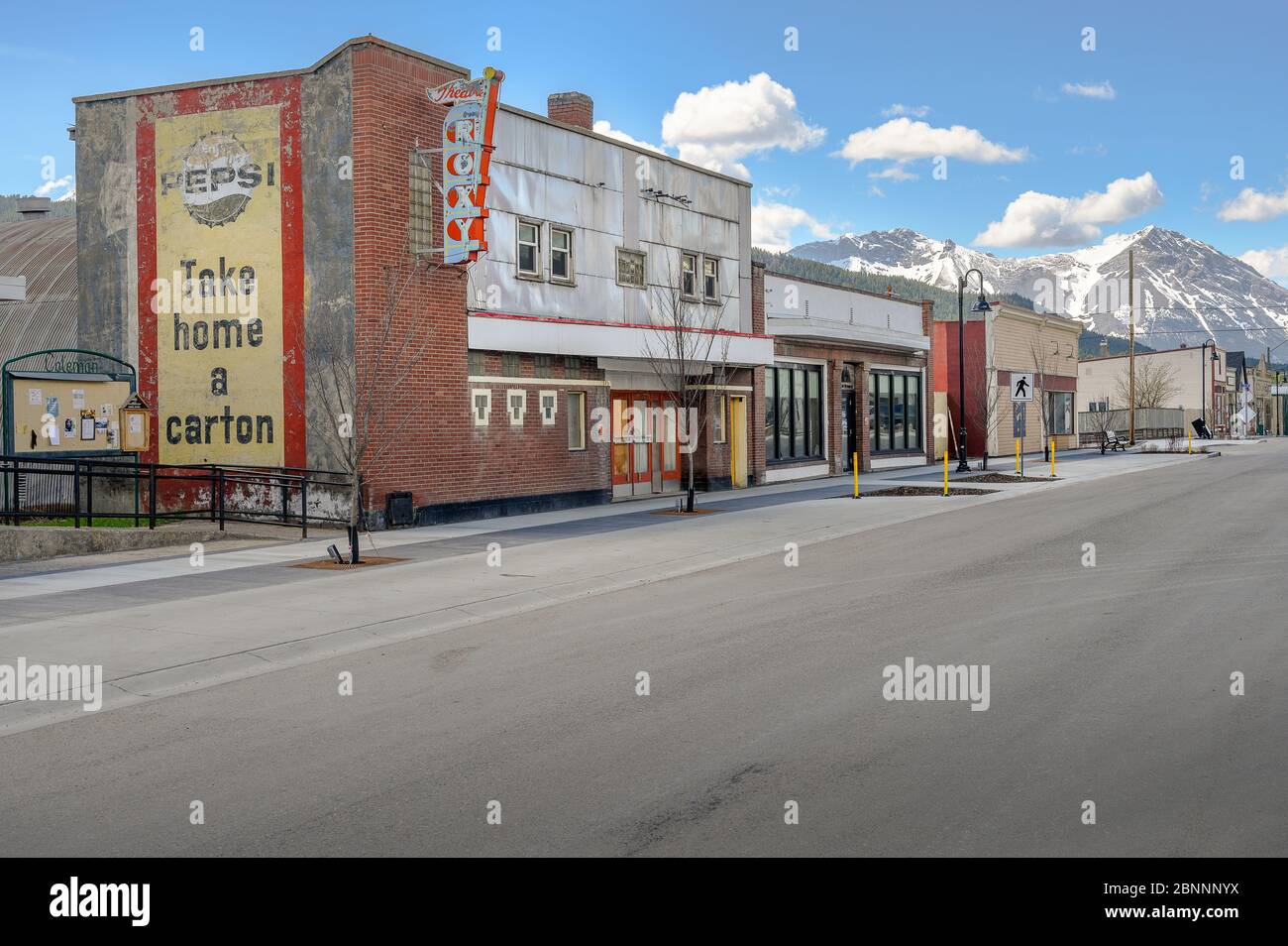 Coleman, Alberta, Canada, May 14, 2020 a street of old buildings in