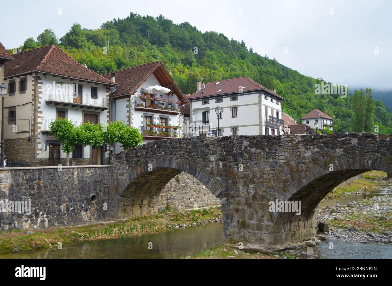 Otsagabia, a historical Navarrese village near Roncesvalles in the Western Pyrenees Stock Photo