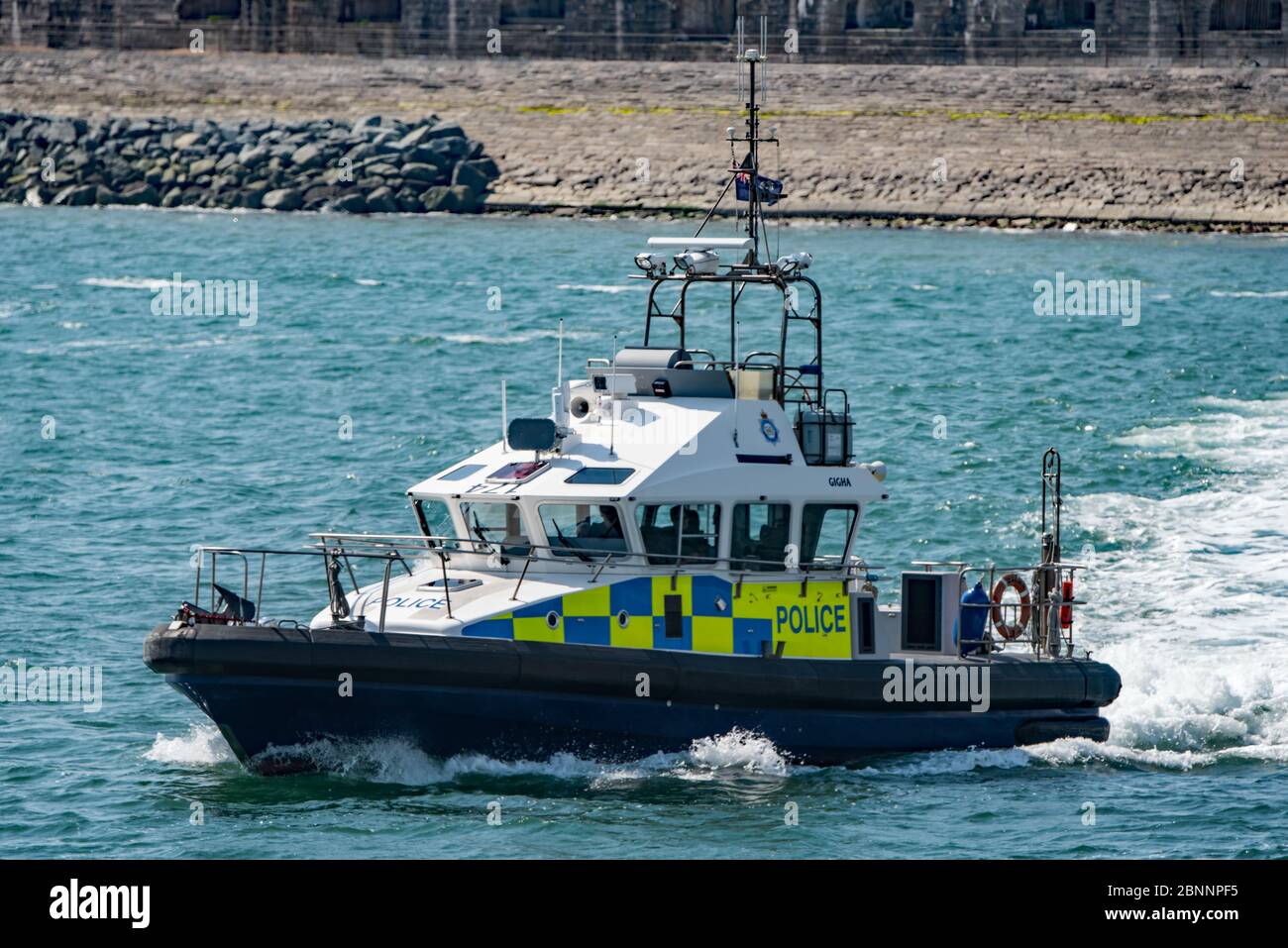 The Ministry of Defence Police marine unit launch 'Gigha' on patrol in The Solent off Portsmouth, UK on the 4th May 2020. Stock Photo