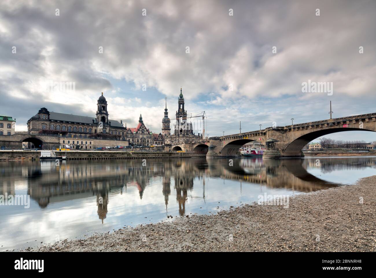 Elbpanorama, Brühlsche Terrasse, Zwinger, Hofkirche, Augustus Bridge, Dresden, Saxony, Germany, Europe, Stock Photo