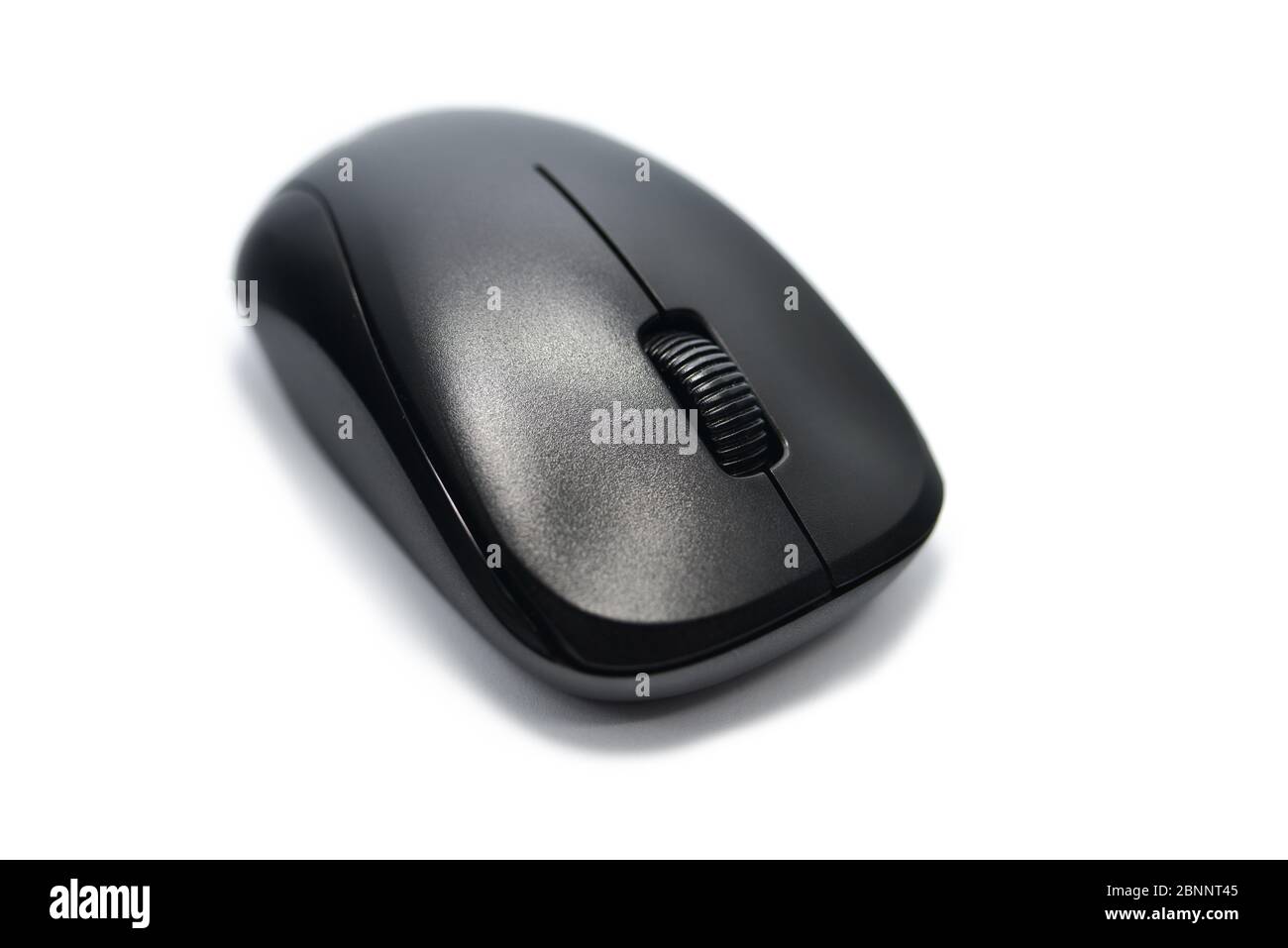 black wireless computer mouse top view isolated on white background