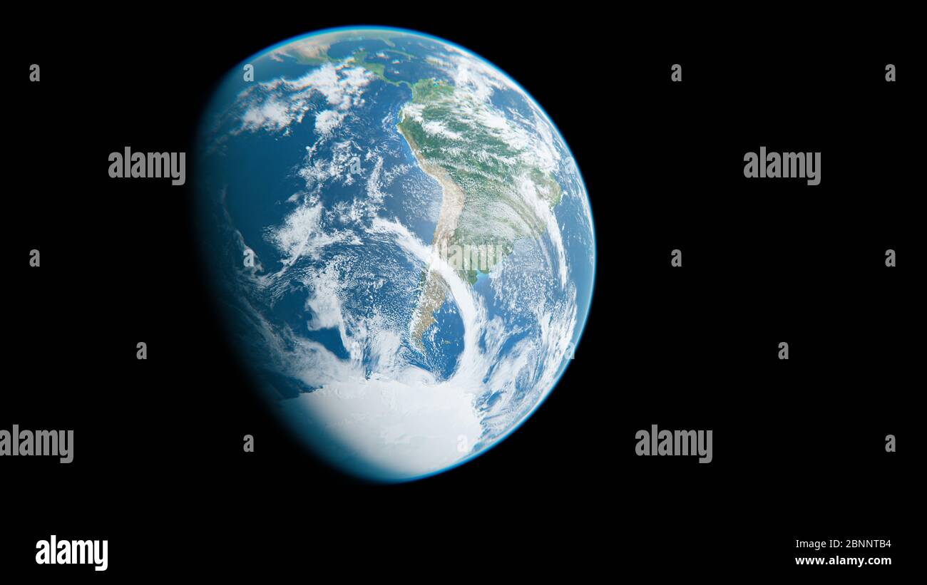 South America and Antarctica from Space during Day - Planet Earth and Moon - The Blue Marble - 3D Rendering Stock Photo