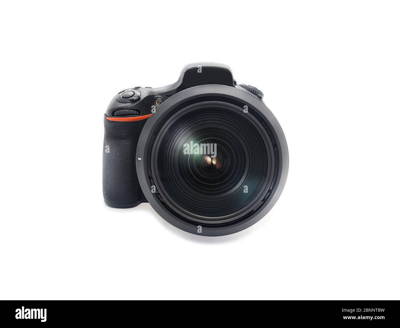 professional digital photo camera with huge wide angle lens isolated on