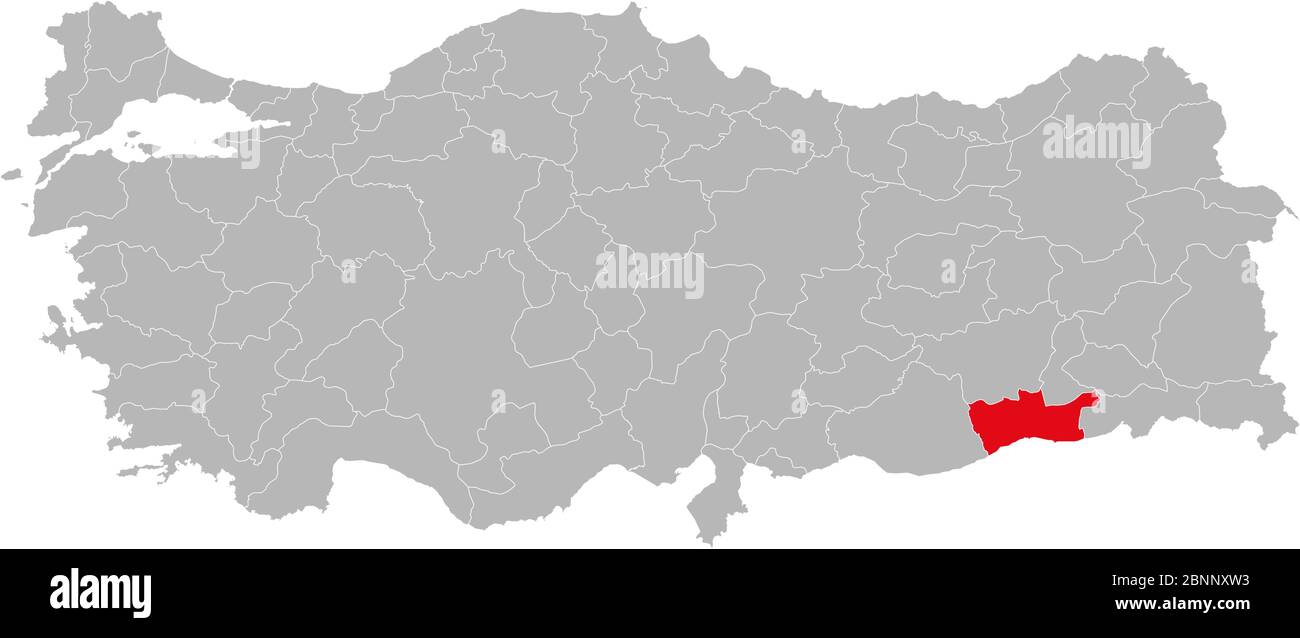 Mardin province highlighted red color on turkey political map vector ...