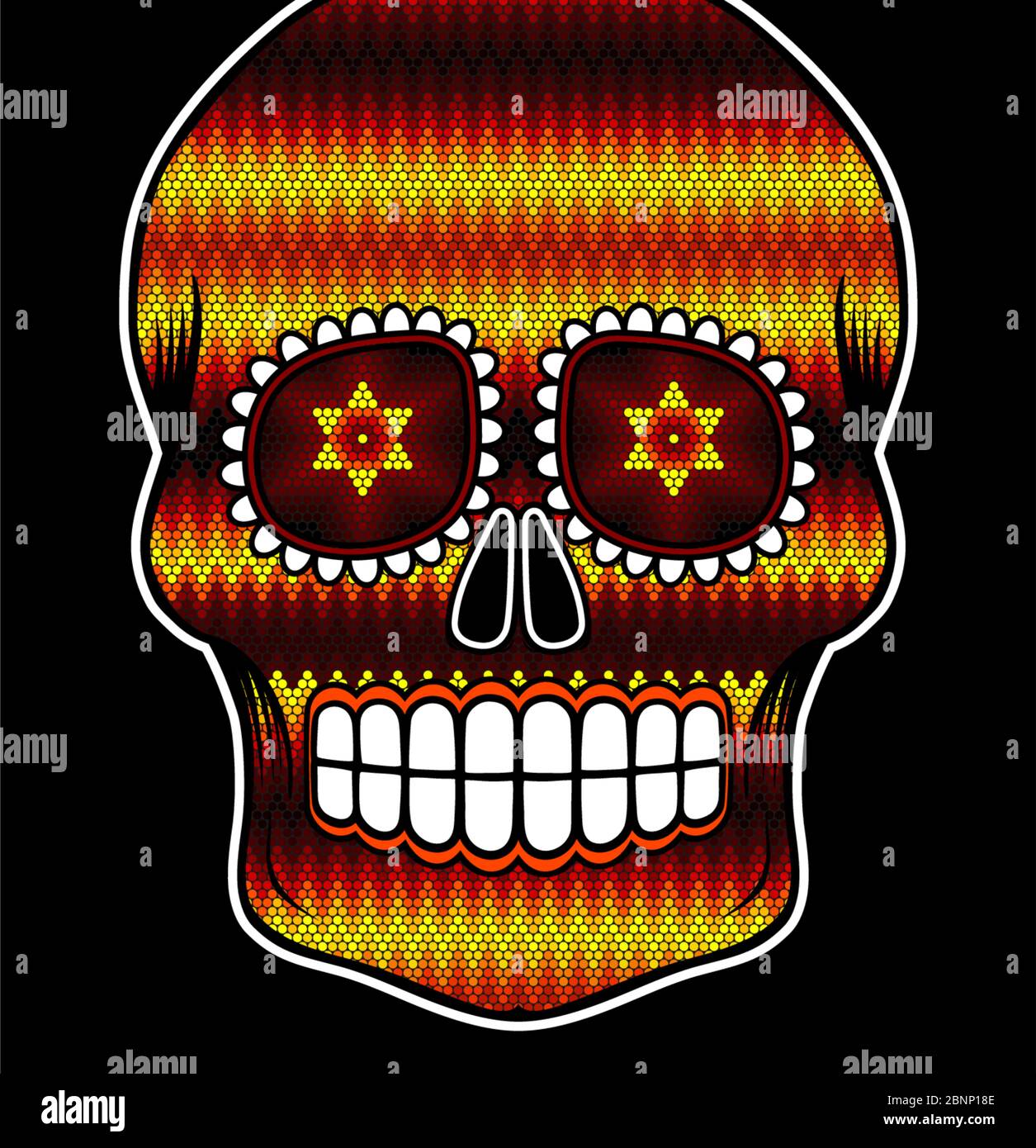vector illustration of colorful beaded skull inspired in