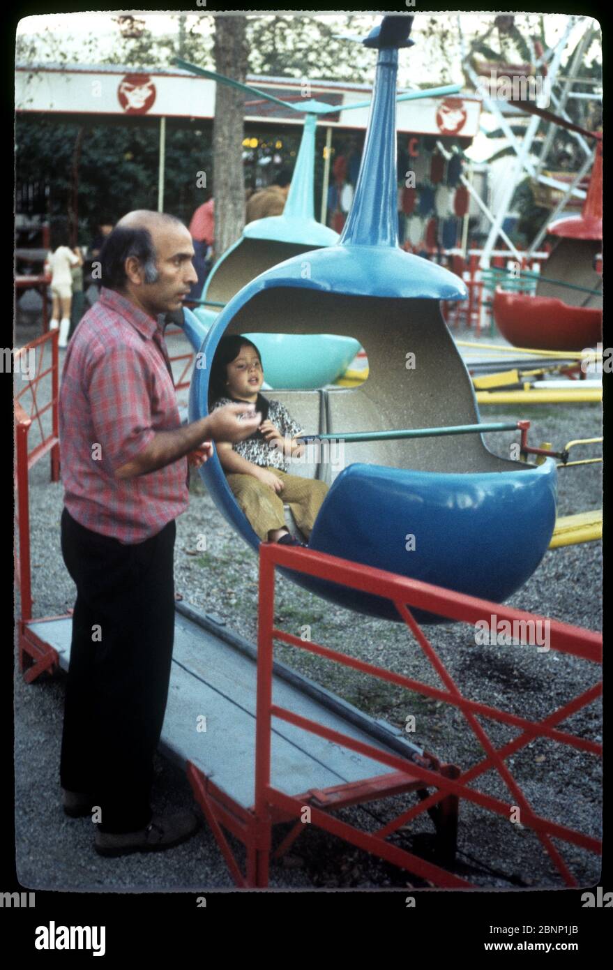 Kiddieland was a small amusement park for kids at Beverly and La Cienega Blvds. in the West Hollywood neighborhood of Los Angeles, Ca in the 1950s, 60s and 70s. It is currently the site of the Beverly Center shopping mall. Stock Photo