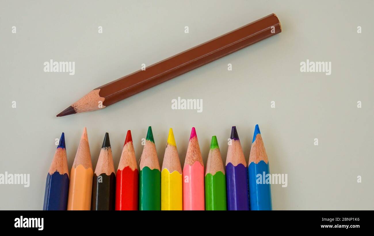Close up colored pencils with white background Stock Photo - Alamy