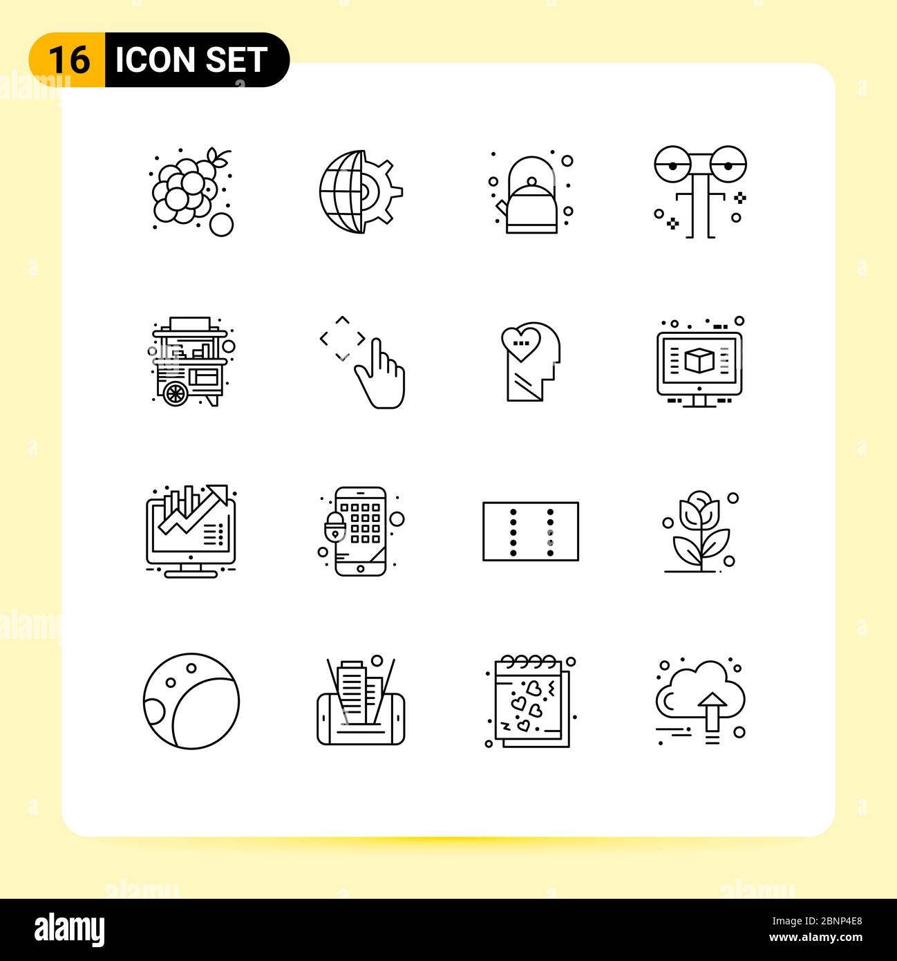 Outline Pack of 16 Universal Symbols of food, monster, business, halloween, big Editable Vector Design Elements Stock Vector