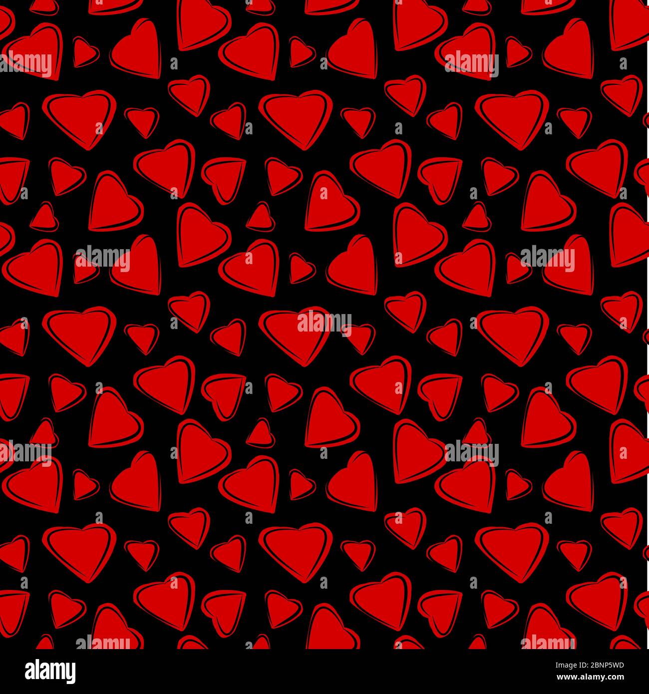 Modern stylish red heart seamless pattern vector. Black background. Perfect for backgrounds, backdrop, fabric designs, surface pattern design , packag Stock Vector