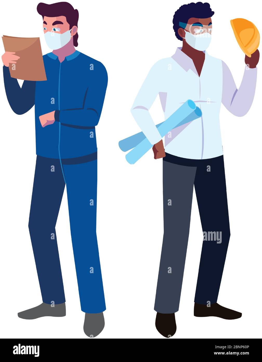 architect and operator with mask vector illustration desing Stock Vector