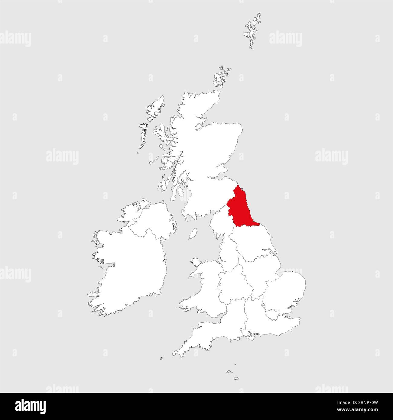 North east highlighted on united kingdom. Light gray background. Perfect for Business concepts, backgrounds, backdrop, chart, label, sticker, banner a Stock Vector