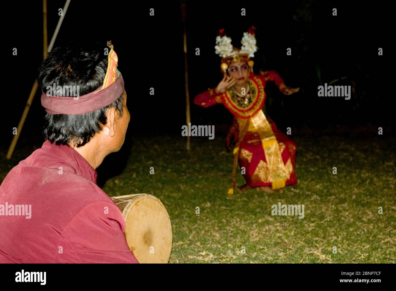 Musician watching Balinese dancer, Balinese dance show, Bali, Indonesia ...