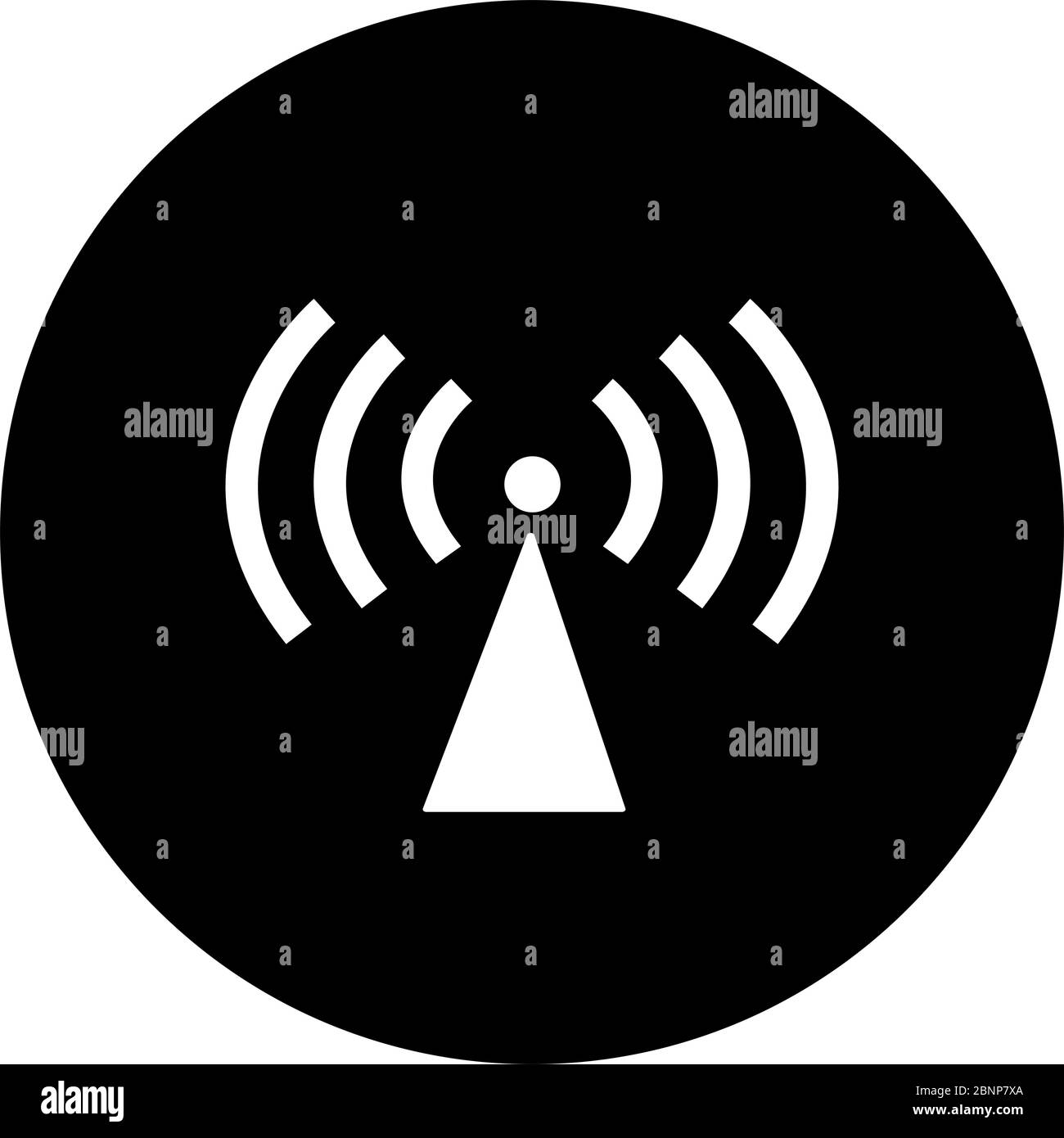 Non ionizing radiation round icon vector illustration. Warning caution symbol. Black, white. Stock Vector