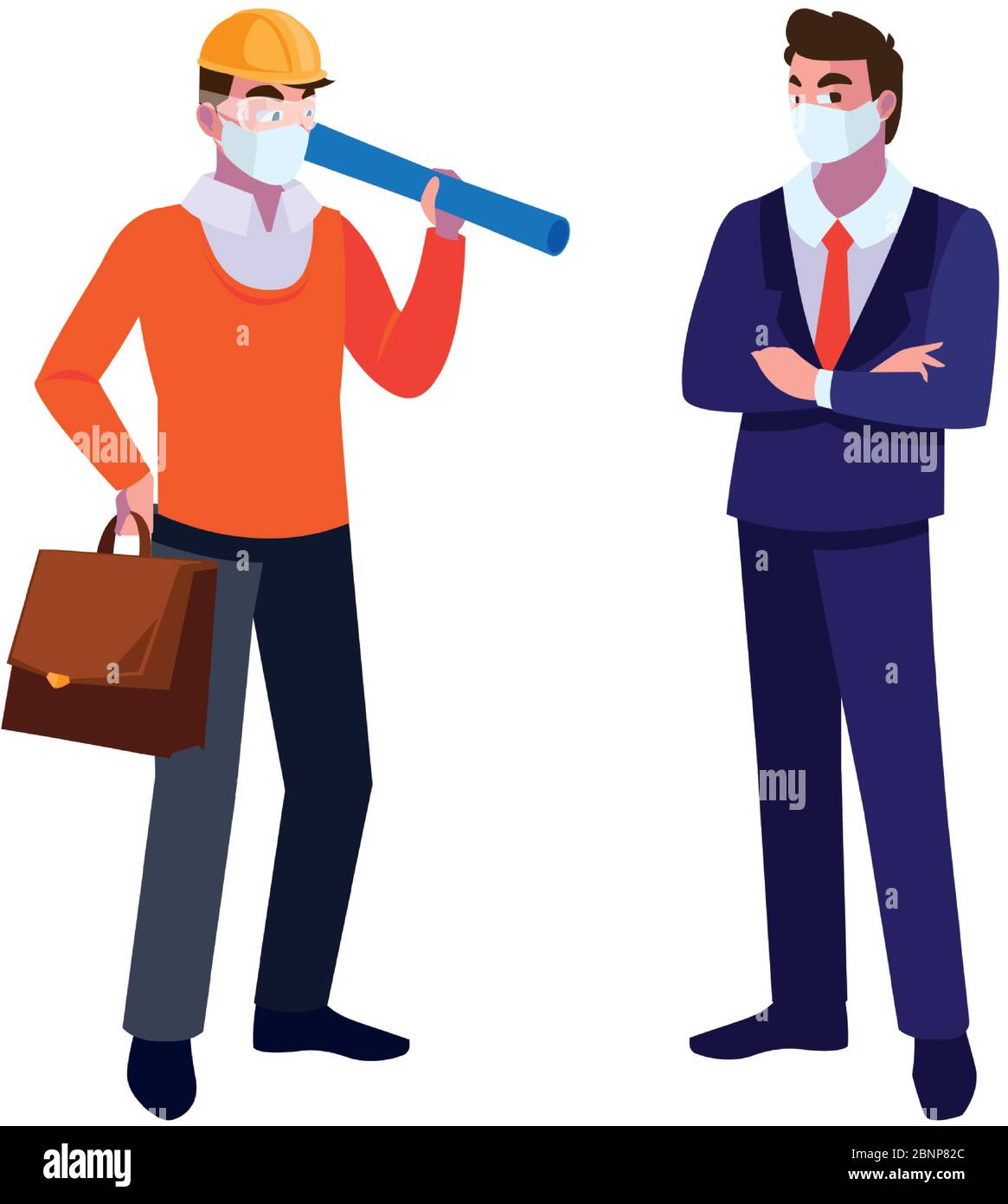 executive and architect with mask and helmet vector illustration desing Stock Vector