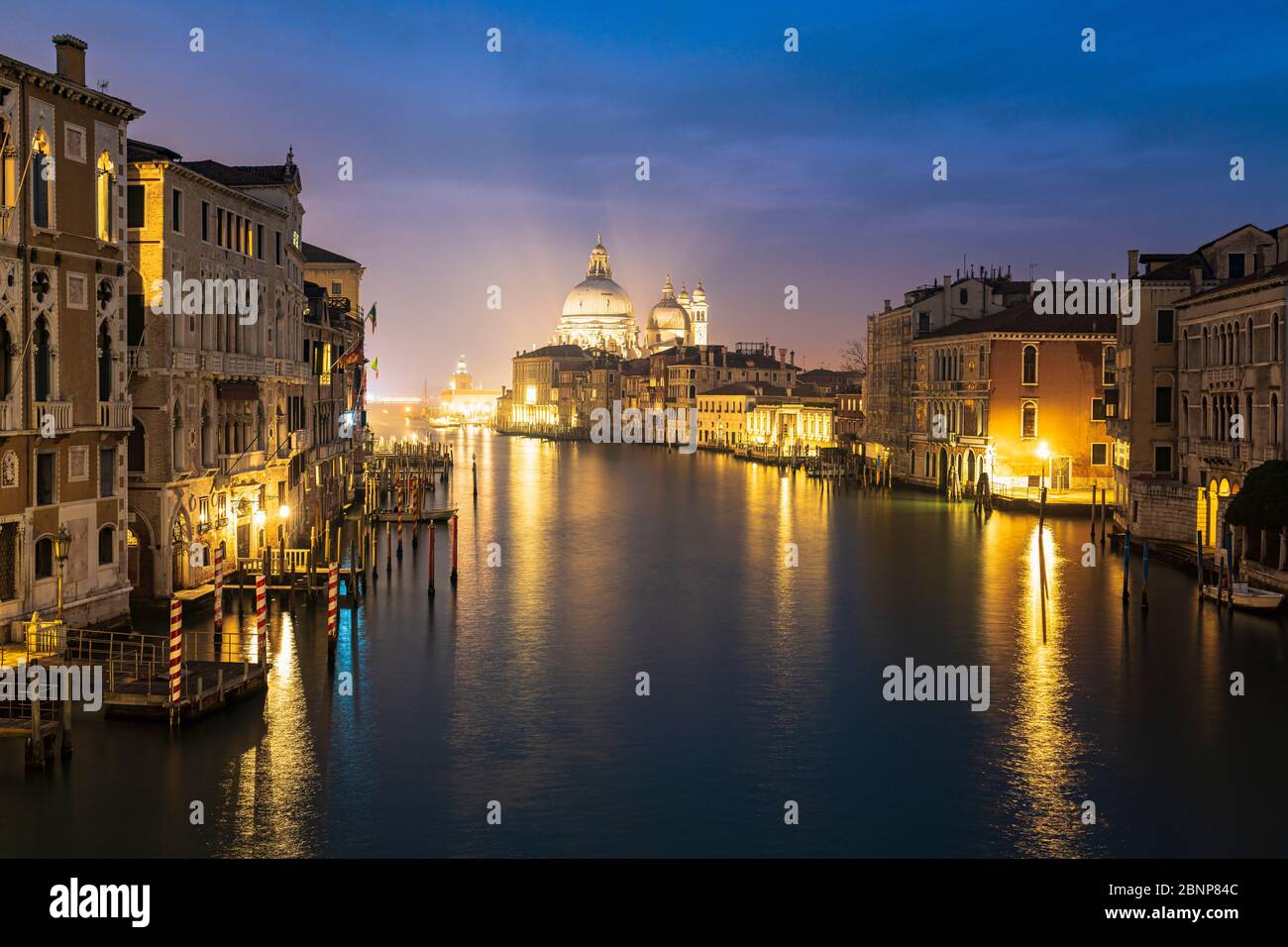 Grand Canal at night, Palazzo Cavalli-Franchetti, Santa Maria della Salute, Venice, historic center, Veneto, Italy, northern Italy, Rialto, Europe Stock Photo