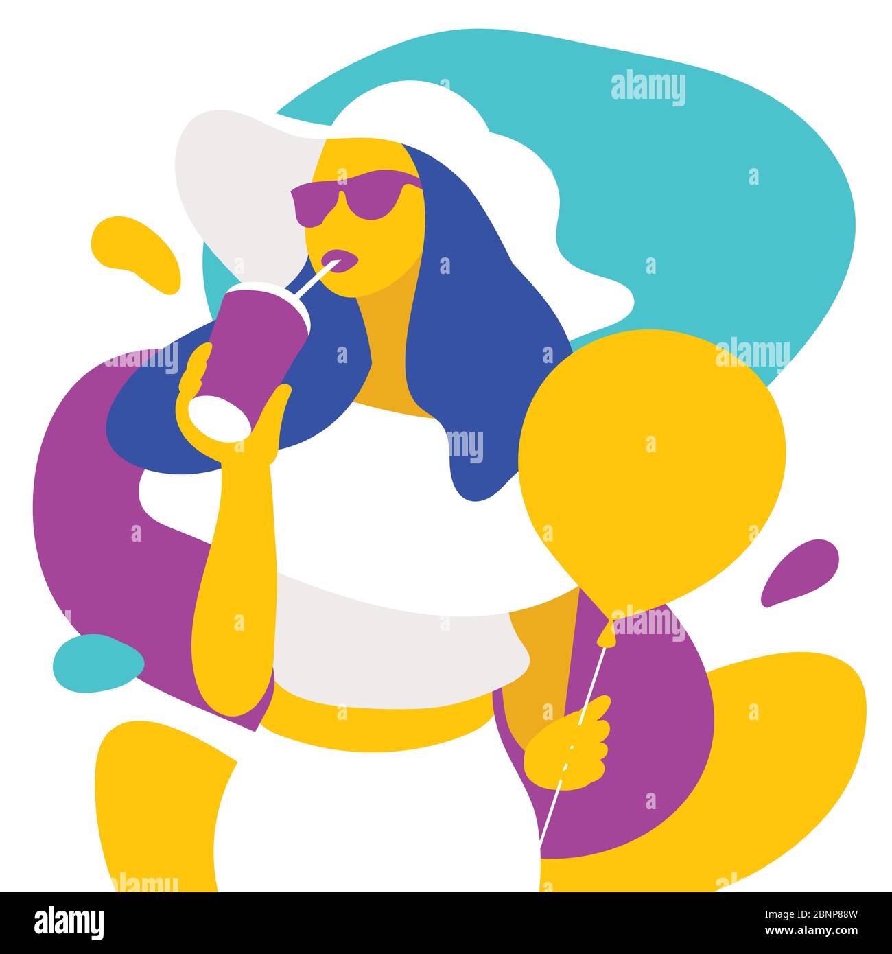 Fashion pretty young woman wearing a straw hat. Vector illustration ...