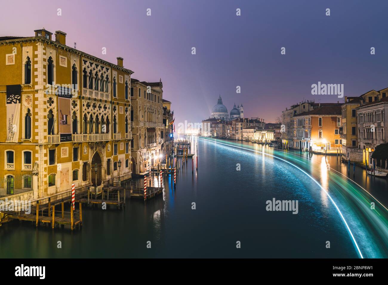 Grand Canal at night, Palazzo Cavalli-Franchetti, Santa Maria della Salute, Venice, historic center, Veneto, Italy, northern Italy, Rialto, Europe Stock Photo
