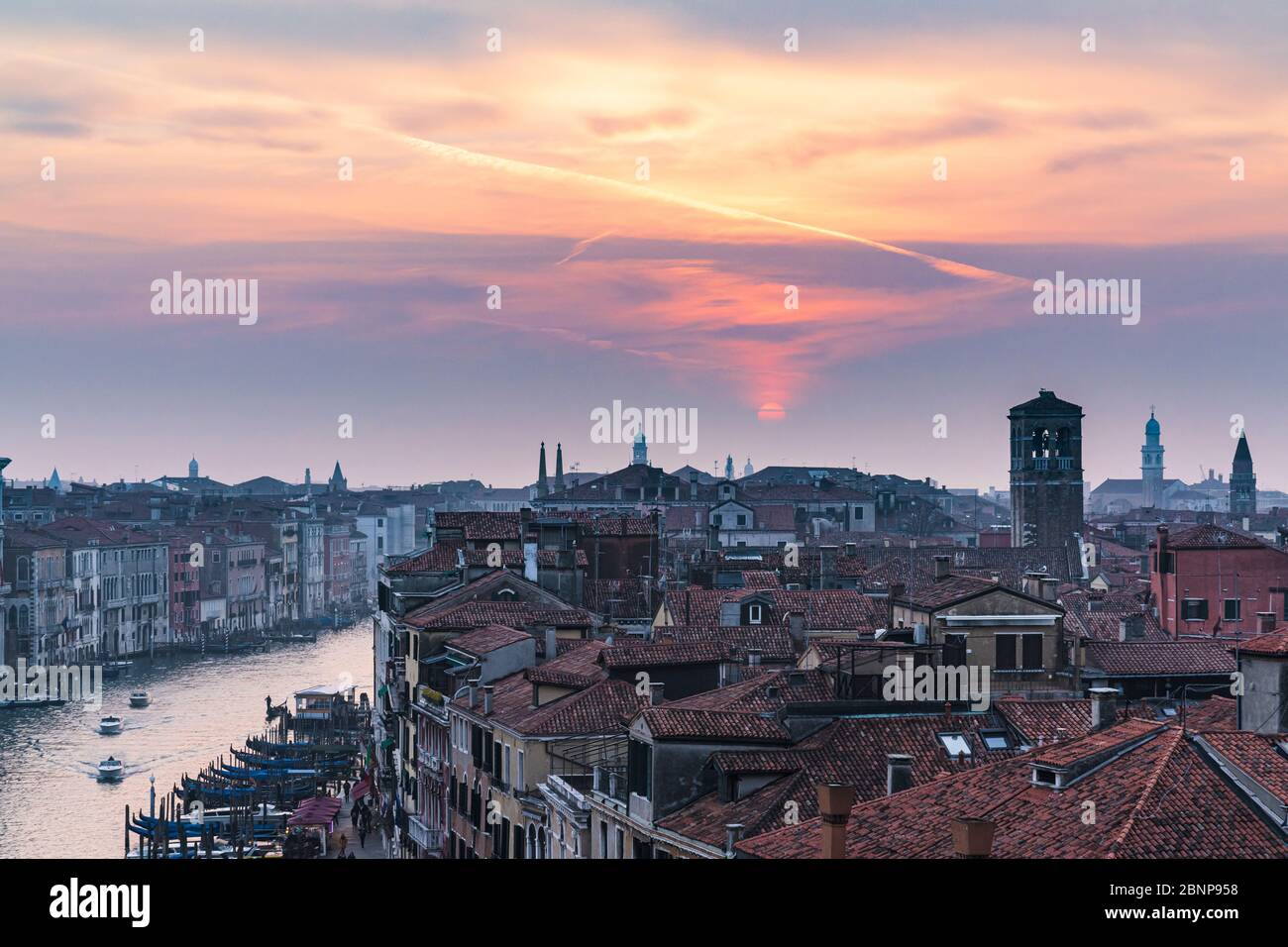 Grand Canal, sunset, Venice, historic center, island, Veneto, Italy, northern Italy, Rialto, Europe Stock Photo