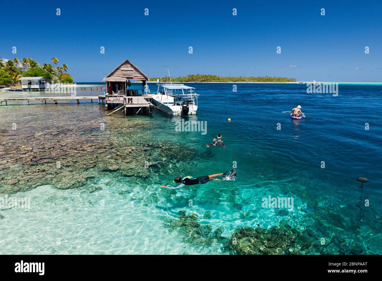 Lagoon of Tetamanu Village, Fakarava, Tuamotu Archipel, French Polynesia Stock Photo