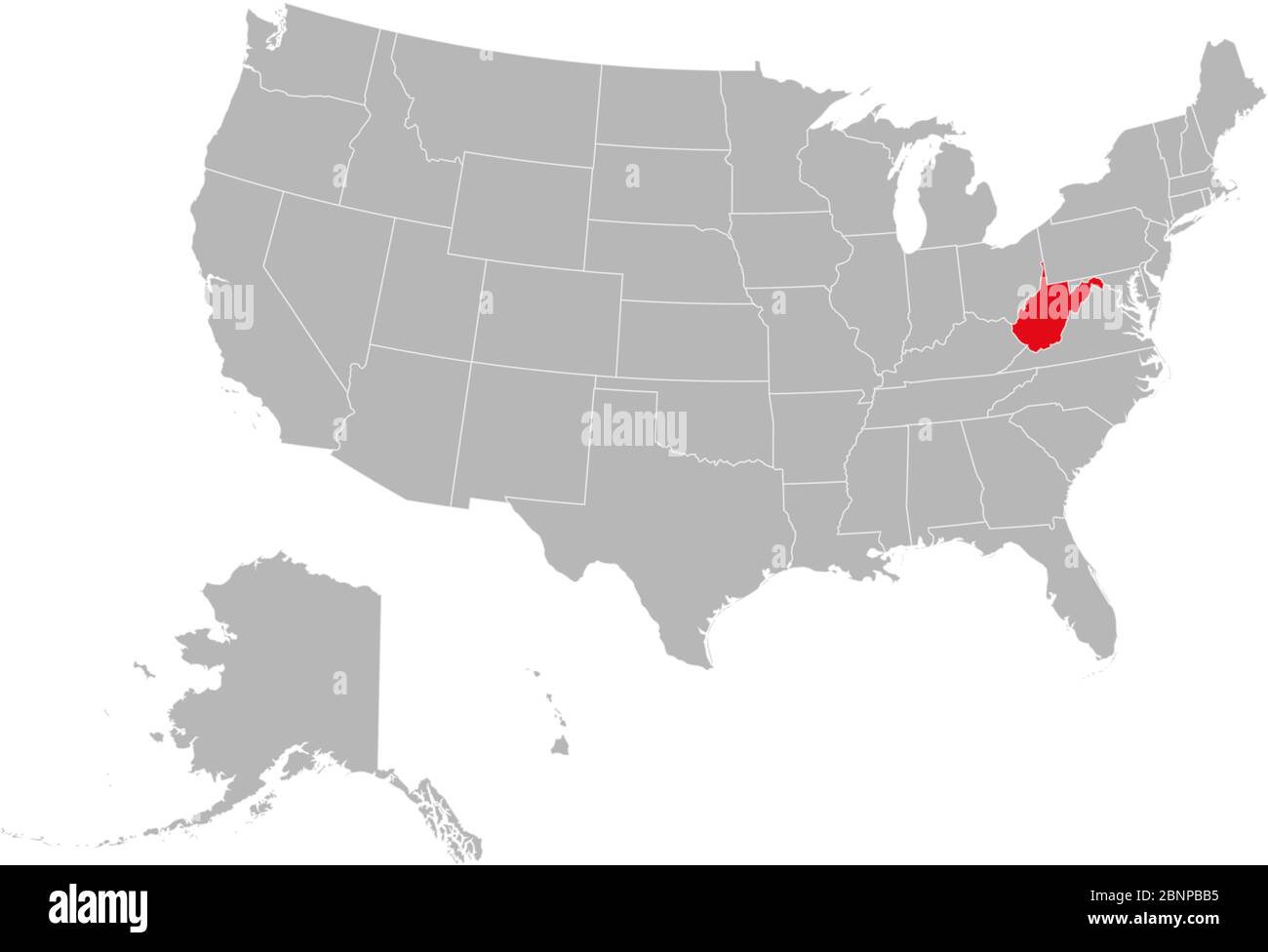 West Virginia State Highlighted On USA Political Map Vector West Virginia State Highlighted On Usa Political Map Vector Illustration Gray Background 2BNPBB5