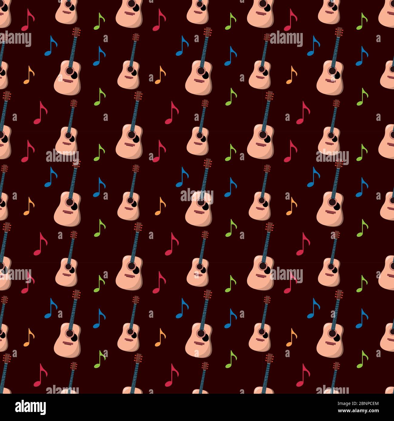 acoustic guitar with music note seamless pattern for music concept ...